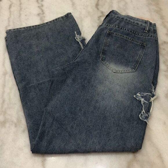 NWT Romwe new grunge wideleg jeans size 8-10 L - Picture 1 of 10